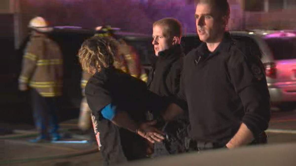 A man was arrested after an altercation with a firefighter on scene. Three people were taken to hospital after a fire at the South Ridge townhouse complex in the south Edmonton Empire Park neighbourhood. October 29, 2015.