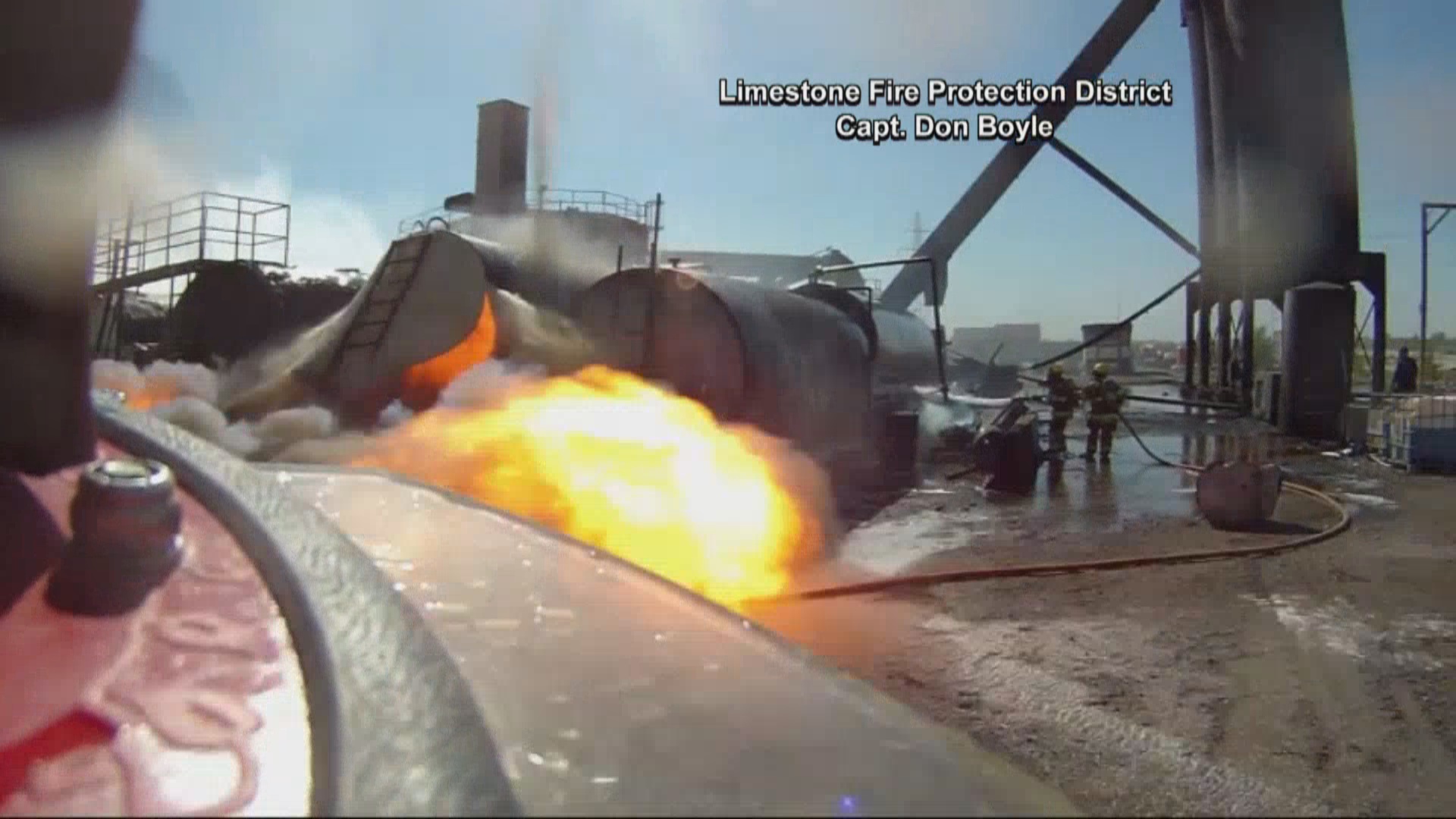 Firefighter helmet cam captures scary moment as gas tank explodes ...
