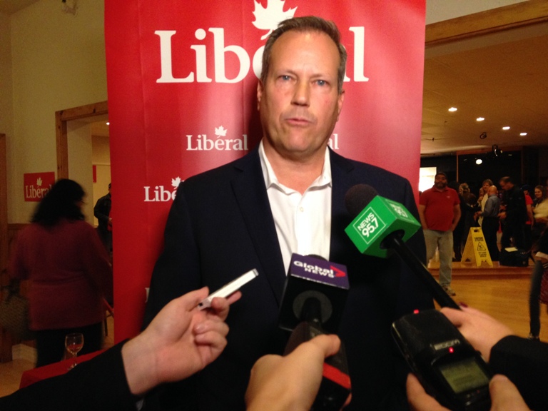 Darren Fisher speaks to media shortly after winning the riding of Dartmouth-Cole Harbour.