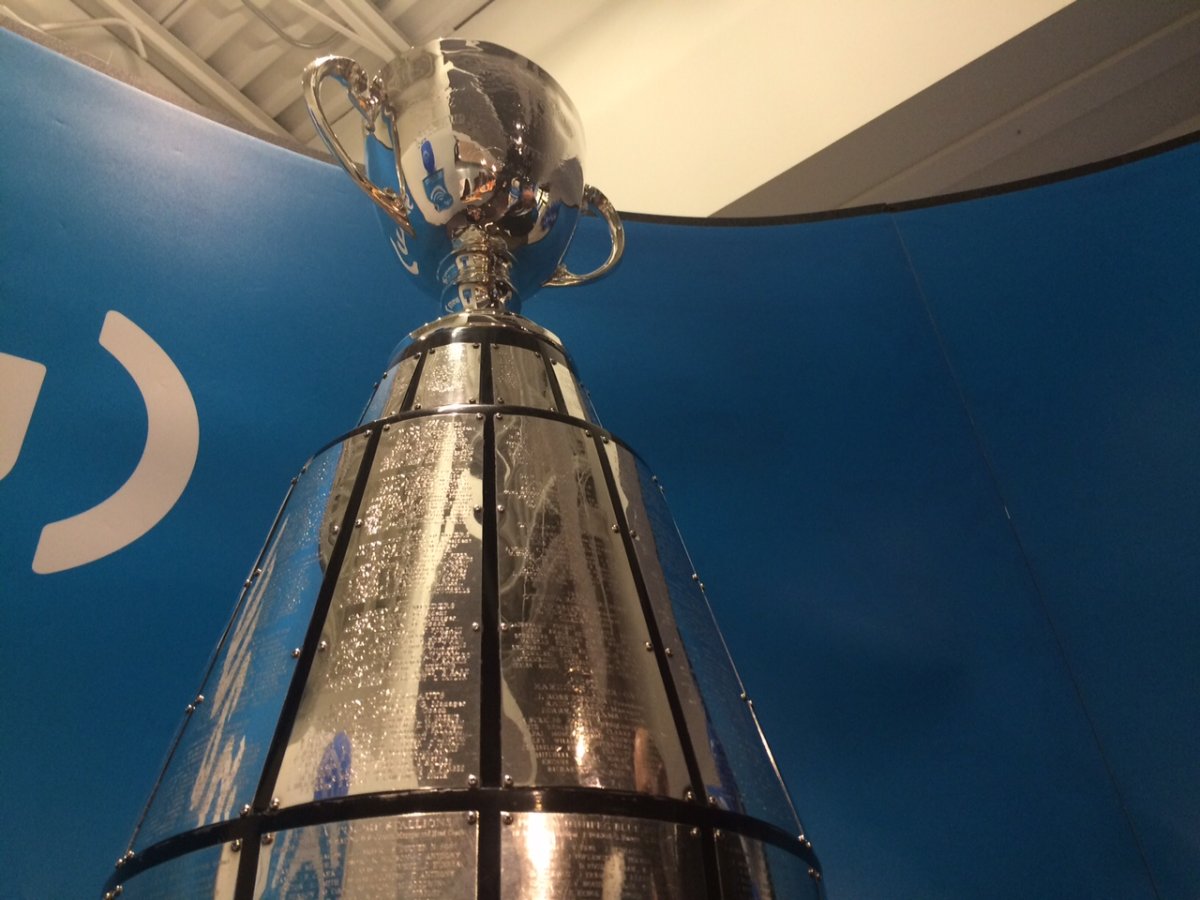 The Grey Cup trophy was on display at Kildonan Place Saturday.