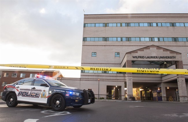 Wilfrid Laurier University's campus was on lockdown after security was tipped to a possible threat on Friday, Oct. 16, 2015 in Waterloo, Ont.