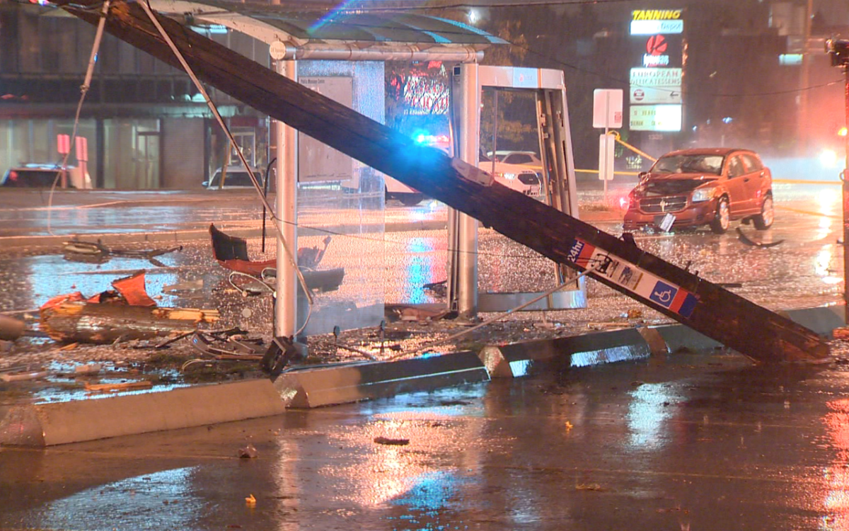 A car collided with a TTC bus shelter in Toronto on Oct. 8, 2015.