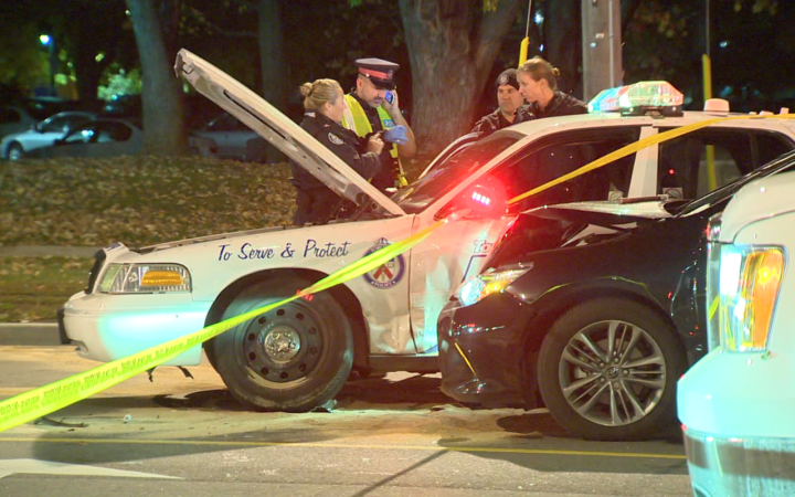 4 officers injured after two separate vehicles collide into two ...