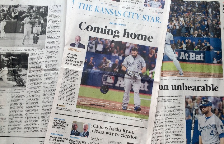 The Kansas City morning newspapers after their Game 5 loss to the Blue Jays on Oct. 22, 2015.