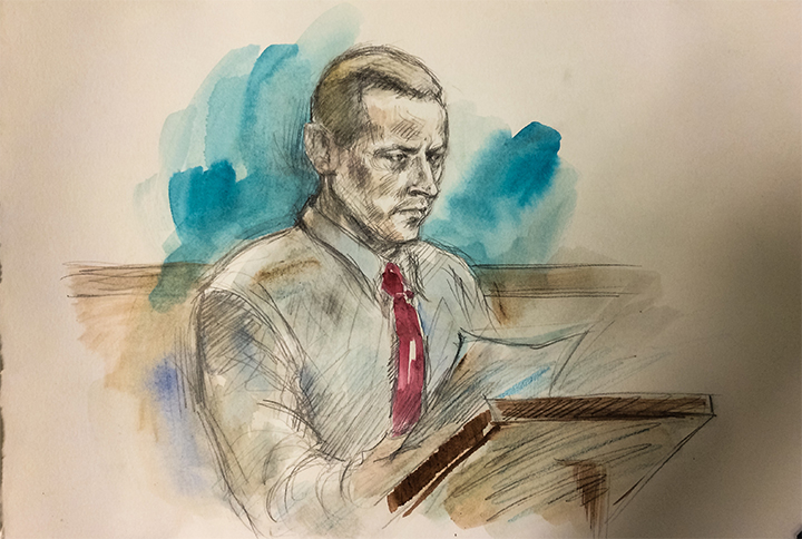 Vadim Kazenelson reads a statement to the judge in this courtroom sketch on Oct. 16, 2015.