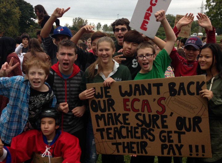 Students at Macdonald High School walked out of classes to support their teachers, Wednesday, October 7, 2015.