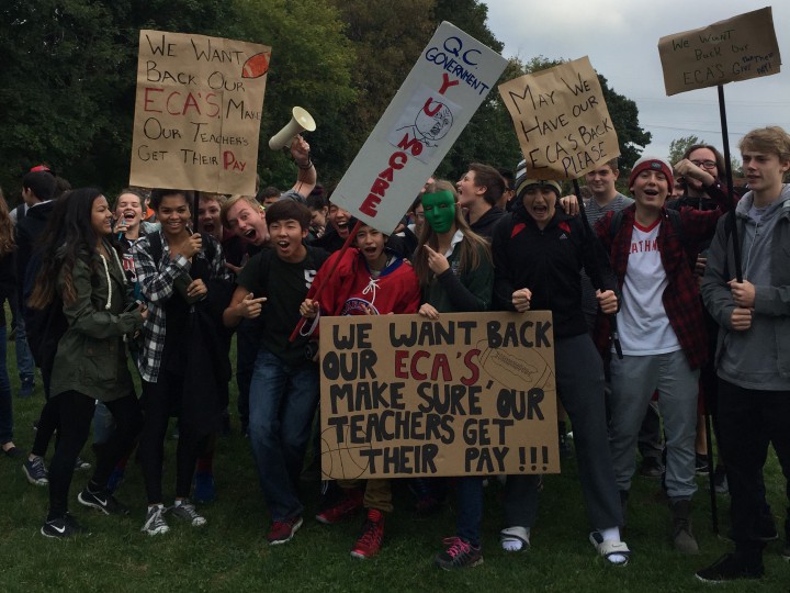Students at Macdonald High School walked out of classes to support their teachers, Wednesday, October 7, 2015.