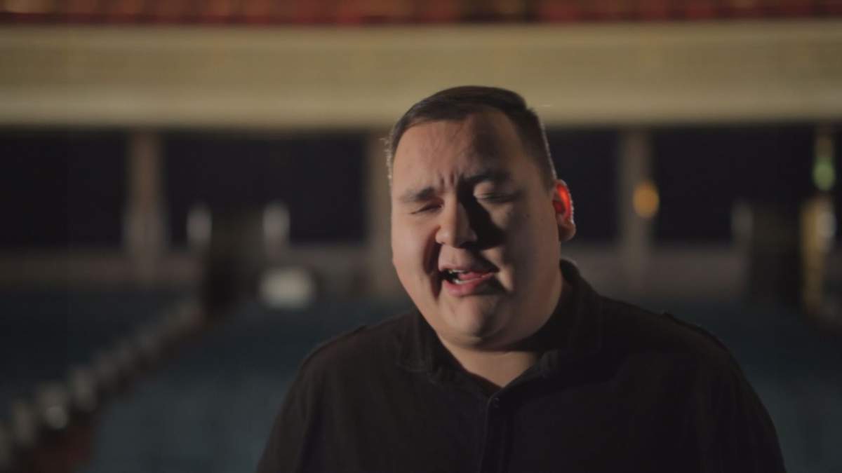 William Prince sings inside the Burton Cummings Theatre