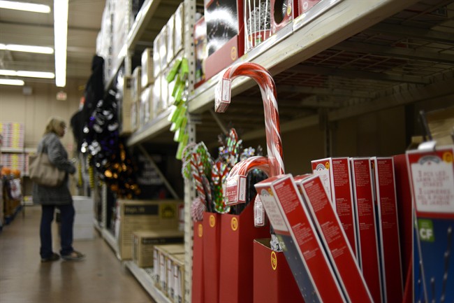 Christmas decorations are on display at the Walmart Toronto Stockyards.