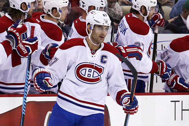 Montreal Canadiens' Max Pacioretty (67) returns to the bench after scoring his second goal of the game.