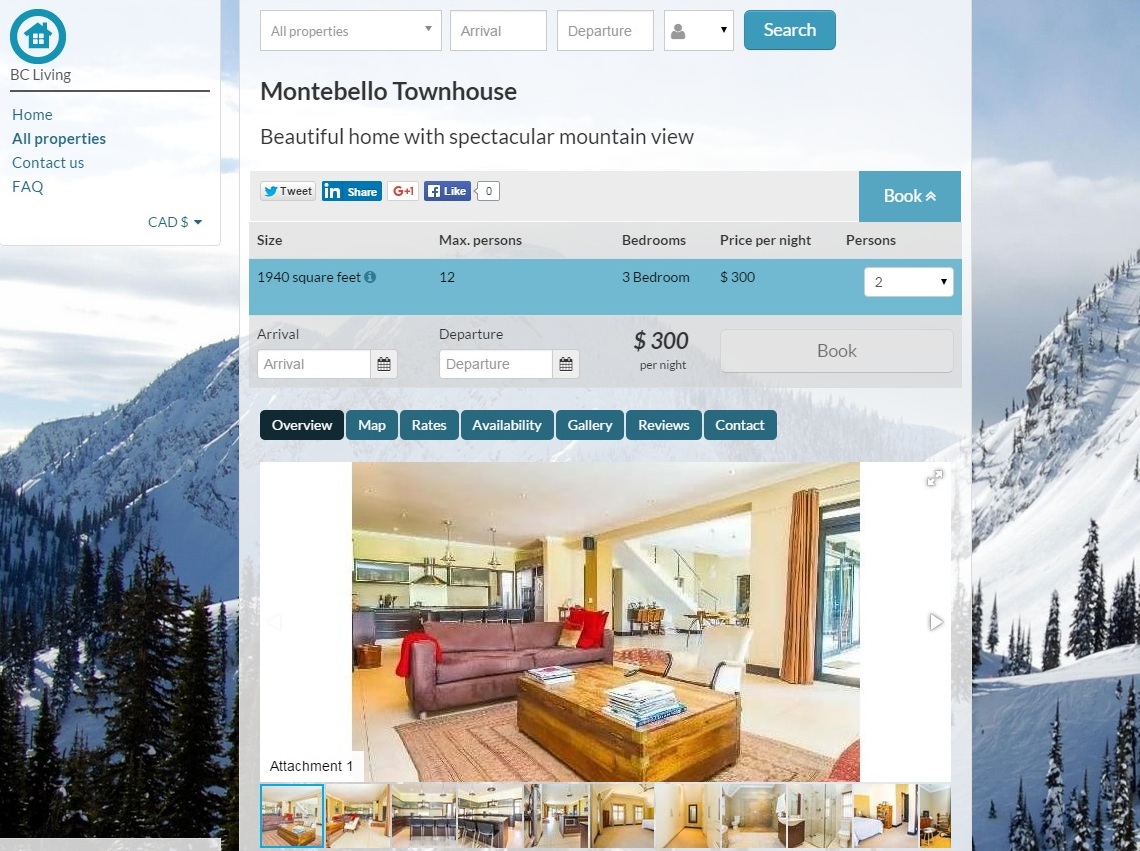 Screenshot of scammer’s website advertising for a Whistler vacation rental.