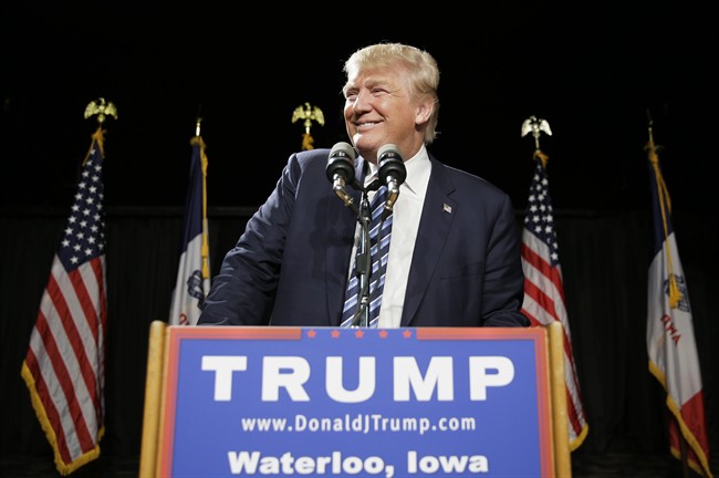Republican presidential candidate Donald Trump speaks during a campaign stop in Waterloo, Iowa.