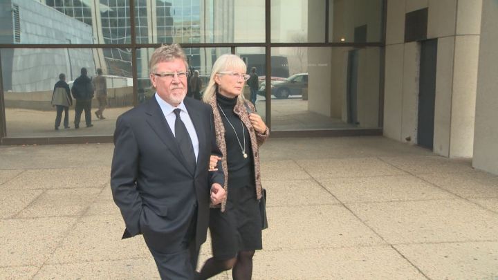 Richard and Gayska Suter leaving the Edmonton law courts.