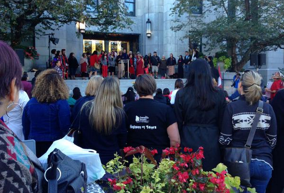 FILE PHOTO: A vigil is held outside Vancouver City Hall on October 4, 2015, as part of a nationwide event designed to honour the lives of missing and murdered aboriginal women.