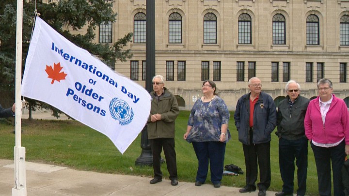 A ceremonial flag raising was held outside of the Saskatchewan legislature Thursday to mark International Day of Older Persons.