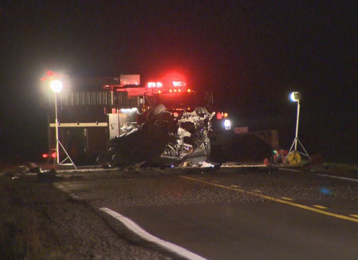 Police on the scene of a fatal accident in Saint-Chrysothome, Wednesday, October 14, 2015.