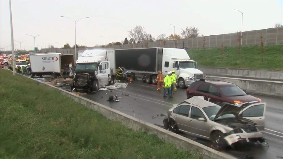 Traffic on highway 30 after a 7 car pileup.