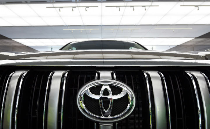 Toyota Motors' model Land Cruiser Prado is displayed at the company's Tokyo headquarters on August 4, 2015.