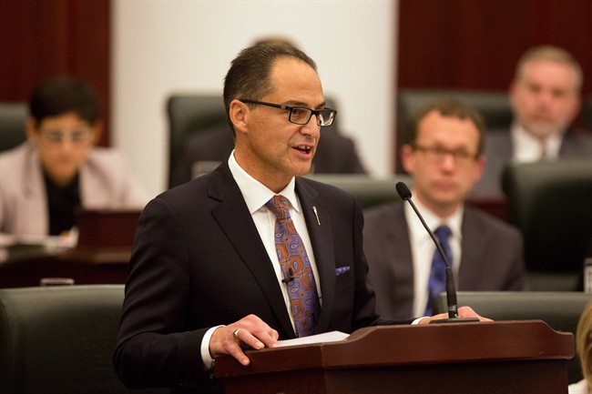 Alberta Finance Minister Joe Ceci delivers the 2015 provincial budget in Edmonton on Tuesday, Oct. 27, 2015.