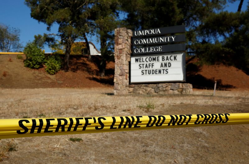 A sign welcomes students back to Umpqua Community College, Monday, Oct. 5, 2015, in Roseburg, Ore. The campus reopened on a limited basis for faculty and students for the first time since armed suspect Chris Harper-Mercer killed multiple people and wounded several others on Thursday before taking his own life at Snyder Hall. 