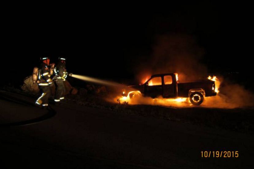 On October 19, RCMP and the fire department attended to a burning pickup truck at Rising View Way and Okanagan Hills Boulevard in Vernon. 