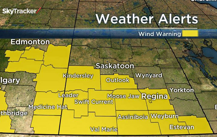 Environment Canada said severe wind gusts up to 90 kilometres per hour are possible Sunday.