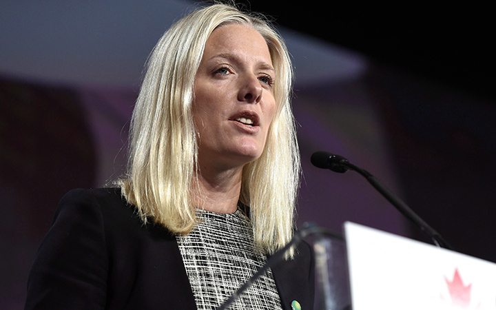 Minister of Environment and Climate Change Catherine McKenna delivers the keynote address at the Canada 2020 conference, in Ottawa, on Friday, Nov. 20, 2015. 