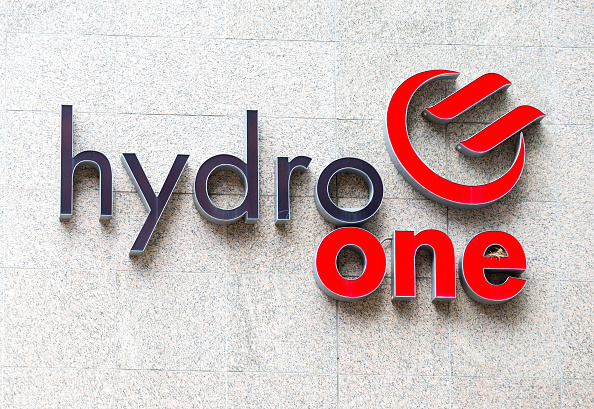 Hydro One sign in the building headquarters wall. (.