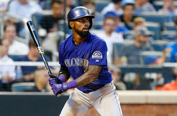 Jose Reyes #7 of the Colorado Rockies in action against the New York Mets at Citi Field on August 10, 2015 in the Flushing neighborhood of the Queens borough of New York City. The Mets defeated the Rockies 4-2.  (Photo by Jim McIsaac/Getty Images).