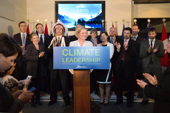Premier Rachel Notley unveils Alberta's climate strategy in Edmonton, Alberta, on Sunday, November 22, 2015. The new plan will include carbon tax and a cap on oilseeds emissions among other strategies. 