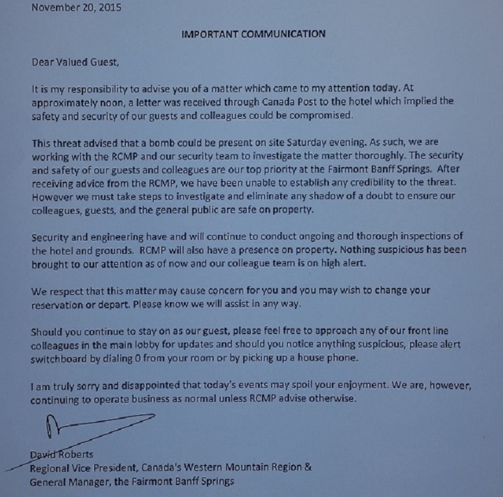 Banff bomb letter