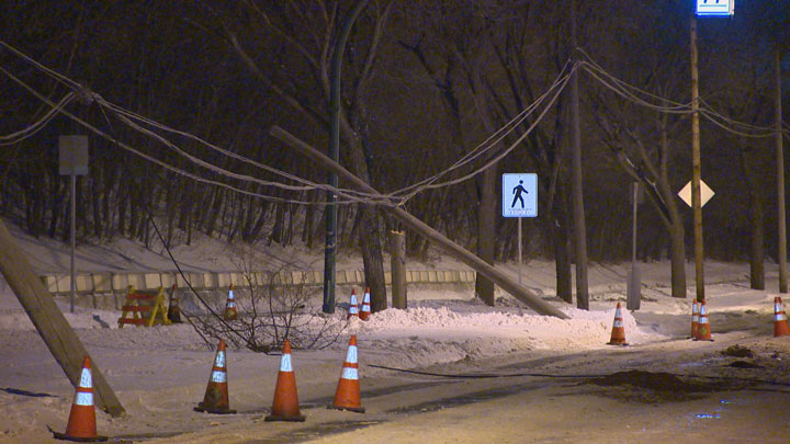 One of the city’s snow removal trucks snagged overhead cables and a portion of 33rd Street traffic is restricted for repairs Thursday.