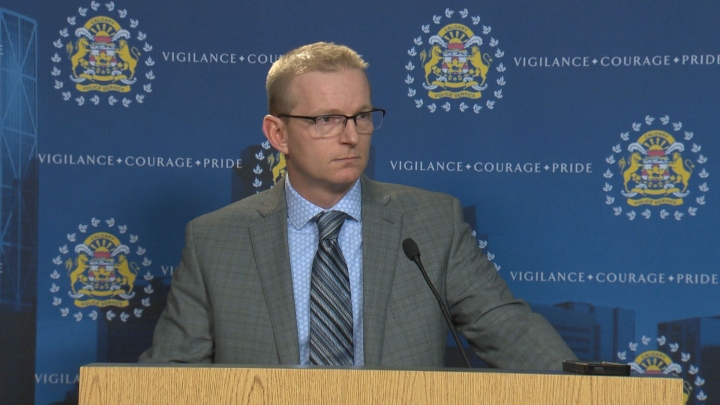 Staff Sgt. Rob Davidson from the Calgary Police Service's Domestic Conflict Unit speaks to the media about domestic conflict about "sheer number of complaints this year over last.".