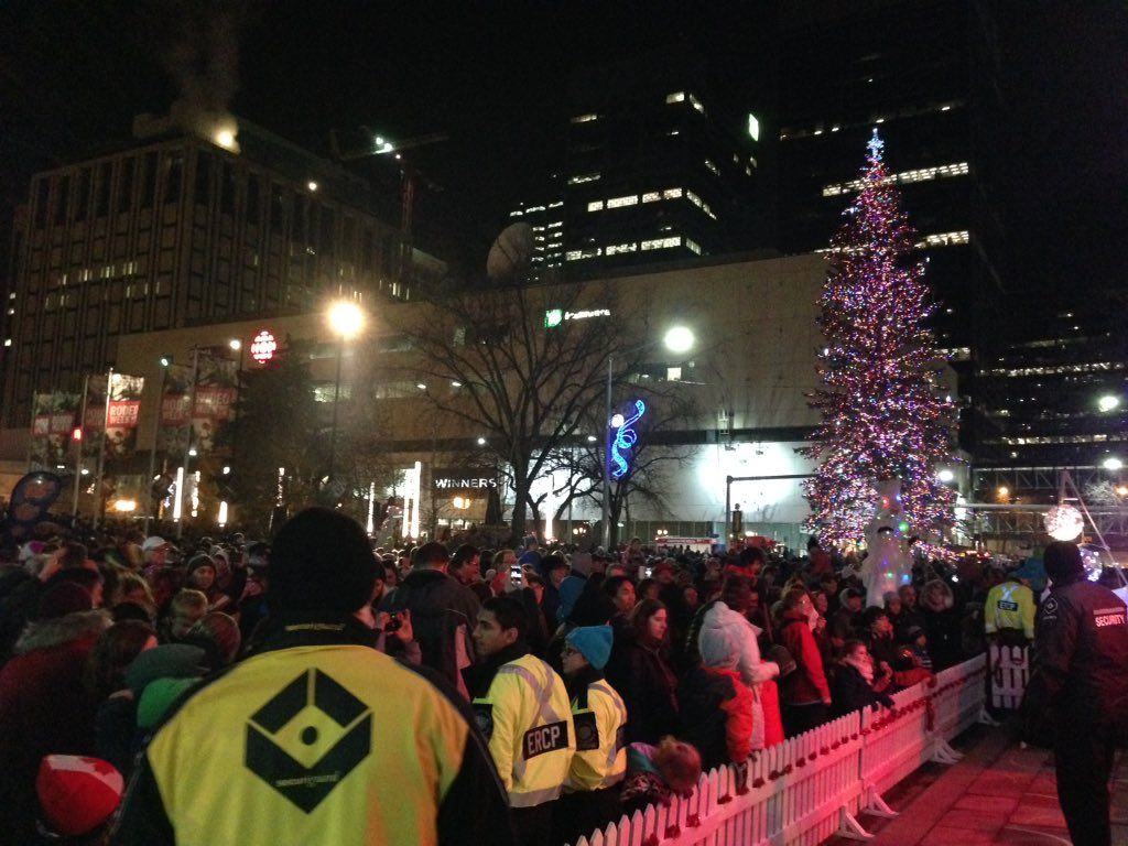 The massive Christmas tree in Churchill Square is lit up for another season.