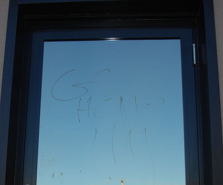The words "go home" were written on the door of the Cold Lake mosque.