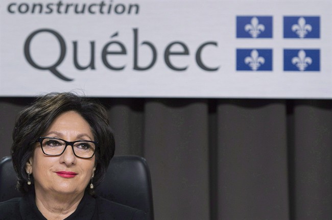 Justice France Charbonneau delivers her closing remarks in Montreal, Friday, November 14, 2014, as she sits on the final day of the Charbonneau Commission, a Quebec inquiry looking into allegations of corruption in the province's construction industry.
