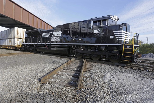 This Oct. 23, 2014 file photo shows a Norfolk Southern locomotive on Chicago's south side.