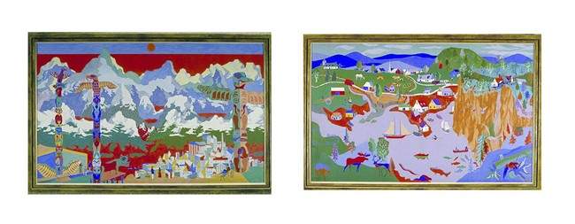 The paintings entitled "Canada West Canada East" by Alfred Pellan are shown in a handout photo. Two paintings by Quebec artist Alfred Pellan are back on display in the Lester B. Pearson building, four years after the Conservatives removed them to make room for a portrait of the Queen.