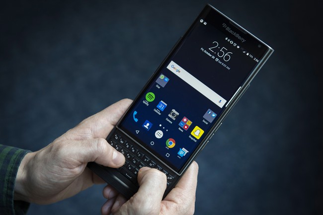 The Blackberry Priv is shown in Toronto, Friday, Oct. 30, 2015. 