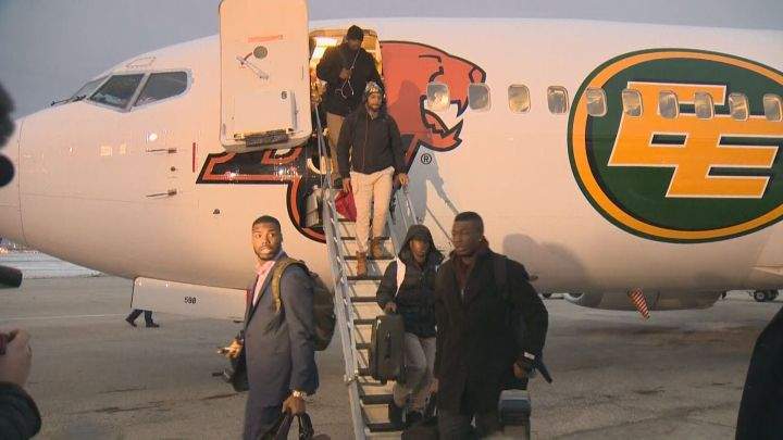The Edmonton Eskimos arrive in Winnipeg Tuesday, Nov. 24, 2015 for the 103rd Grey Cup Sunday.