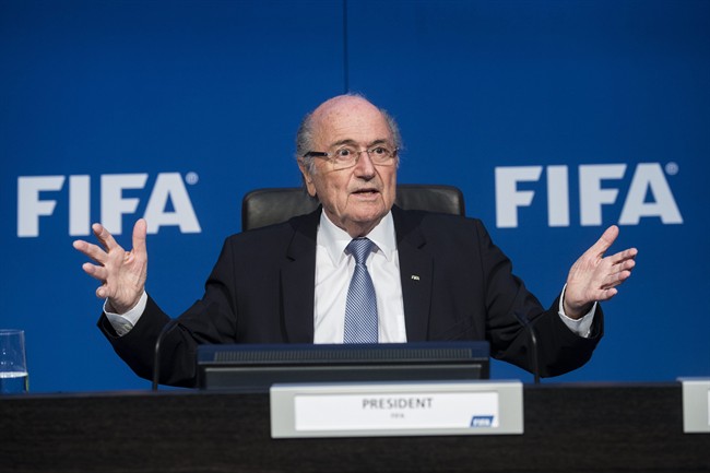 In this July 20, 2015 file photo FIFA president Sepp Blatter speaks during a news conference at the FIFA headquarters in Zurich.