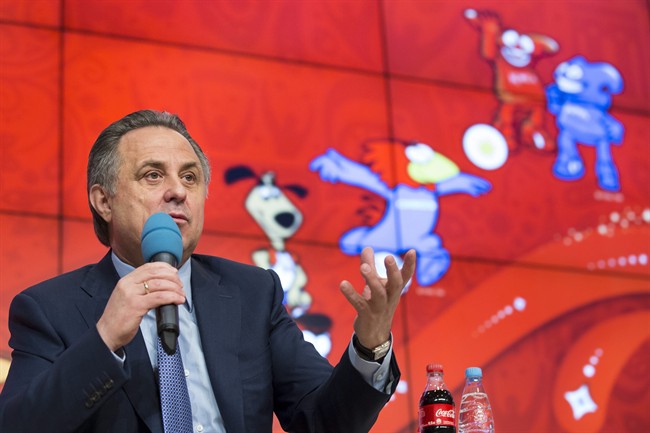 In this April 29, 2015 file photo Russian Sports Minister Vitaly Mutko speaks during a press conference on World Cup 2018 issues in Moscow, Russia. 