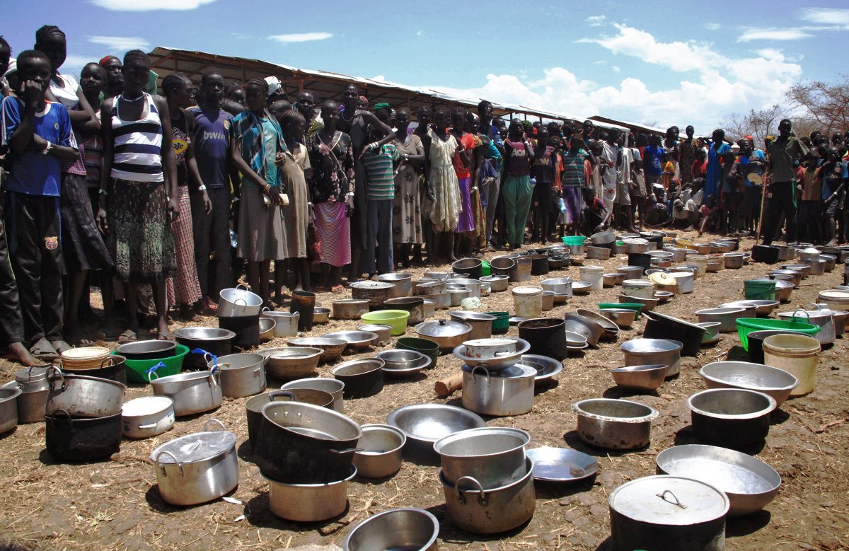 Refugees wait for food in the Kule refugee camp near the Pagak Border Entry point in the Gambella Region, Ethiopia.