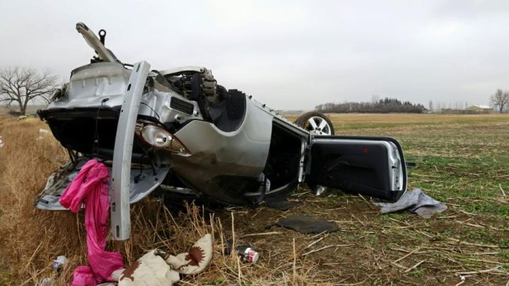 One of two cars involved in a Highway 23 crash.