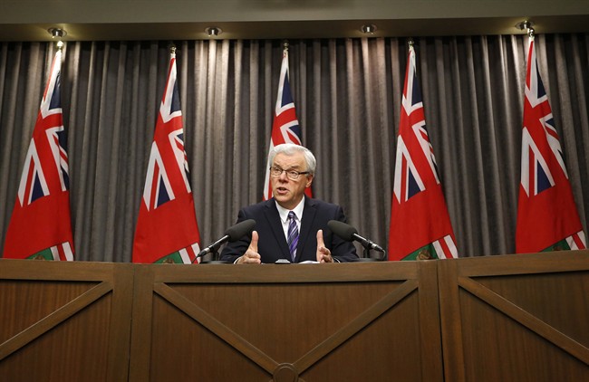 Manitoba Premier Greg Selinger responds to questions regarding the Speech from the Throne at a press conference at the Manitoba Legislature in Winnipeg.