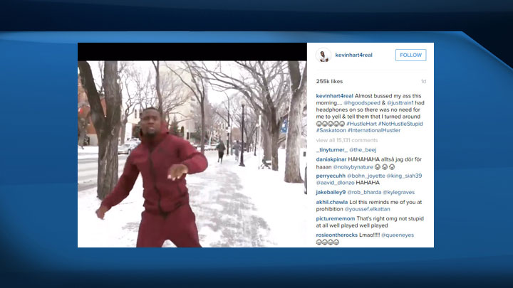 Saskatoon's icy streets “get the better” of stand-up comedian Kevin Hart.