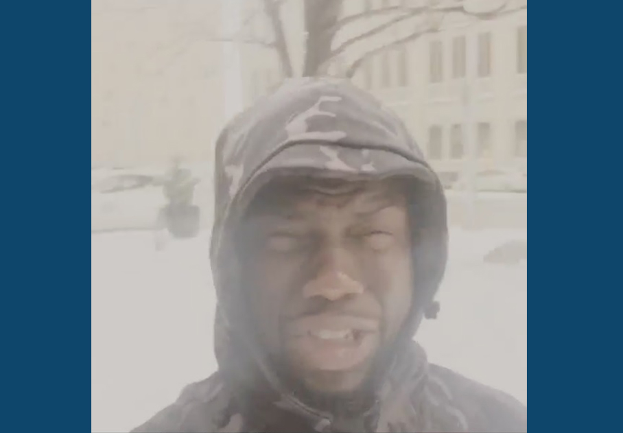 Comedian Kevin Hart gets a dose of Winnipeg weather before his show at MTS Centre.