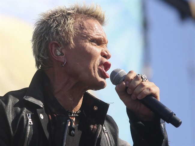 In this Oct. 2, 2015 file photo Billy Idol performs at the Austin City Limits Music Festival in Zilker Park in Austin, Texas.
