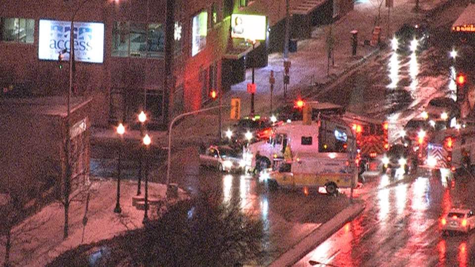 Winnipeg Police are on scene of a two vehicle crash at Main Street and Logan Avenue Friday morning.