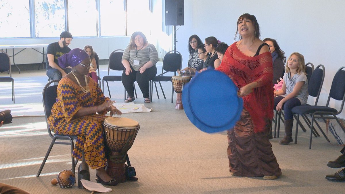 Performers at the Multicultural Council of Saskatchewan's drum workshop.